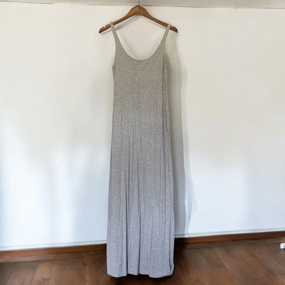 H&M Basic Heather Grey Stretch Jersey Maxi Dress Tank Sleeves Ankle Length Sz S - Picture 5 of 5